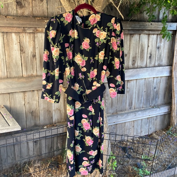 Vintage Black Floral Dress - Picture 7 of 11